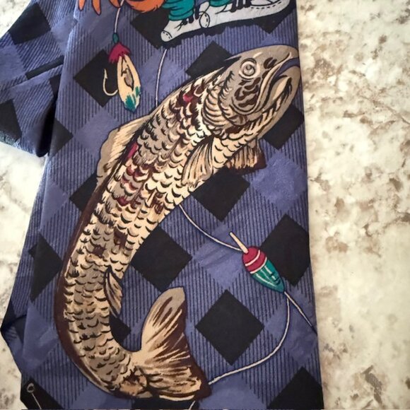 Vintage 1994 Looney Tunes Taz Mania Character Tie Fishing Taz  56 Inches Navy - Picture 4 of 6